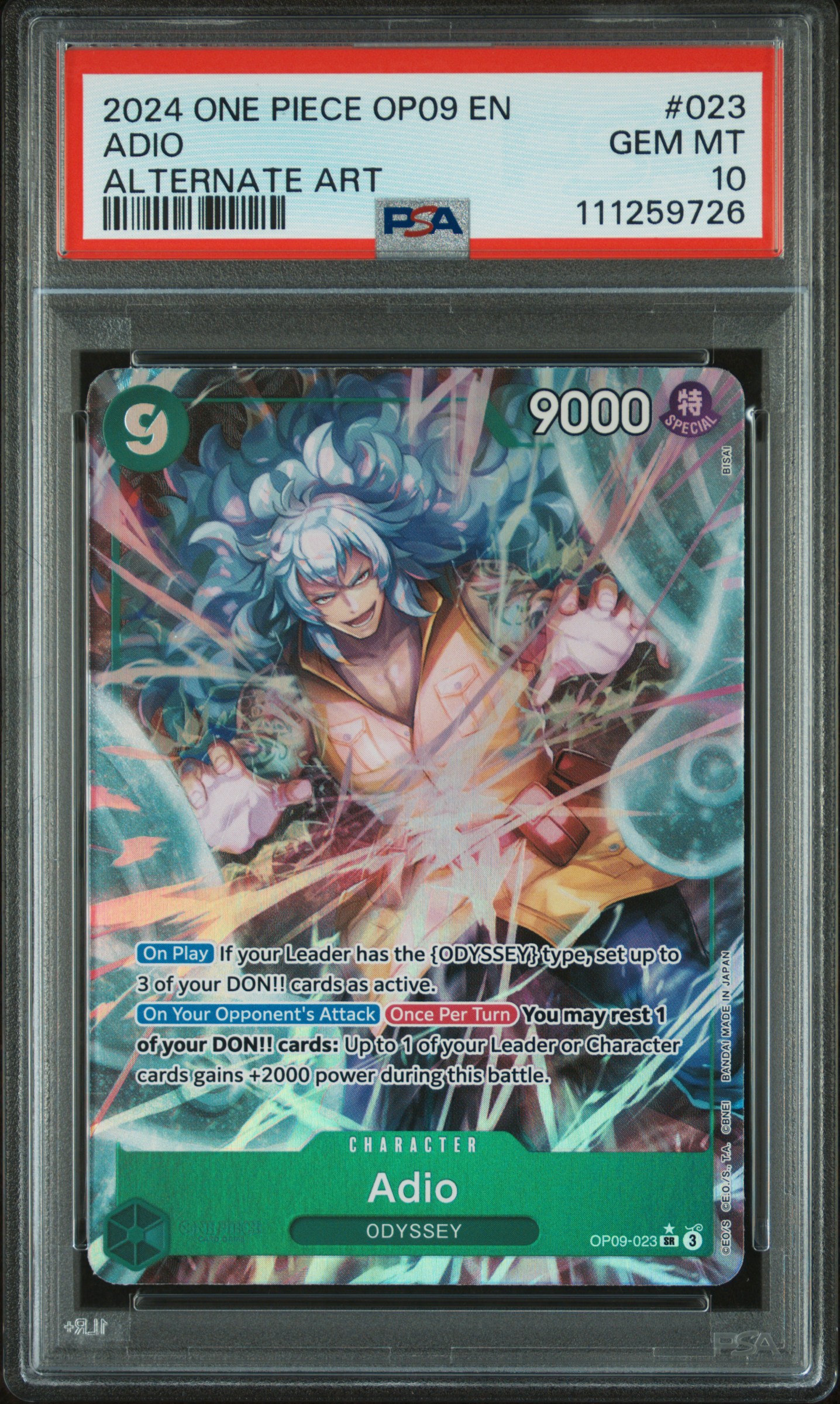 #023 ADIO ALTERNATE ART ONE PIECE OP09 PSA 10